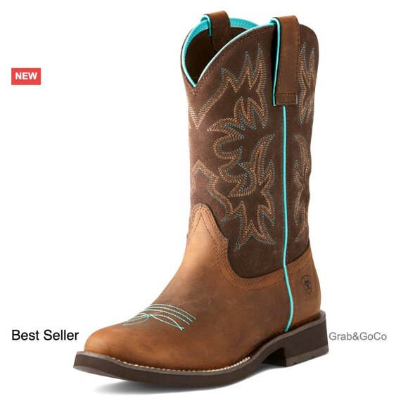 Women's Round Toe Work Boots Western Style Genuine Leather Comfortable